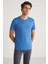 MICHEL Erkek Slim Fit Dar Kesim %100 Organik Pamuklu Basic Örme Mavi T-Shirt 5