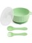 Silikon Beslenme Seti, Kapaklı Vakumlu Mama Tabağı Ve Kase, Silikon Önlük, Bardak Ve Kaşık(YEŞİL) 4
