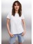 Samantha Kadın Comfort Fit %100 Organik Pamuklu Basic Örme Beyaz T-shirt 4