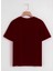 Unisex Oversize Bisiklet Yaka Düz Basic T-Shirt - Bordo 2