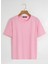 Unisex Oversize Bisiklet Yaka Düz Basic T-Shirt - Pembe 1