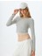 Çizgili Crop Tişört Uzun Kollu Bisiklet Yaka Slim Fit 1