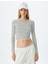 Çizgili Crop Tişört Uzun Kollu Bisiklet Yaka Slim Fit 4