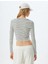 Çizgili Crop Tişört Uzun Kollu Bisiklet Yaka Slim Fit 5