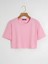 Kadın Oversize Bisiklet Yaka Düz Crop T-Shirt - Pembe 1