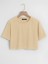 Kadın Oversize Bisiklet Yaka Düz Crop T-Shirt - Bej 1