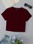 Kadın Kısa Kollu Basic Dar Kalıp Crop T-Shirt - Bordo 1