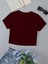 Kadın Kısa Kollu Basic Dar Kalıp Crop T-Shirt - Bordo 2