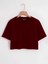 Kadın Oversize Bisiklet Yaka Düz Crop T-Shirt - Bordo 1