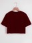 Kadın Oversize Bisiklet Yaka Düz Crop T-Shirt - Bordo 2