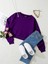 Kadın Basic Crop Içi Polarlı Oversize Sweatshirt - Mor 1