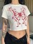 Kelebek Baskılı Beyaz Crop Tshirt S - Siyah 1