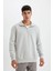 Comfort Regular Fit Rahat Kalıp Dik Yaka Fermuarlı Kalın Basic Düz Sweatshirt X7405AZ24AU 4