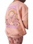 Kız Çocuk Slogan Yazılı Çiçek Desenli Pamuklu Sweatshirt Ispanyon Taytlı Alt-Üst Takım Toz Pembe Renk 2