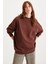 Allys Kadın Bisiklet Yaka Oversize Basic Kahverengi Sweatshirt 1
