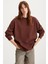 Allys Kadın Bisiklet Yaka Oversize Basic Kahverengi Sweatshirt 2