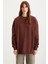 Allys Kadın Bisiklet Yaka Oversize Basic Kahverengi Sweatshirt 5