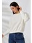 Şardonlu Oversize Bisiklet Yaka Geniş Kalıp Sweatshirt 21614 Ekru 1