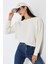 Şardonlu Oversize Bisiklet Yaka Geniş Kalıp Sweatshirt 21614 Ekru 3