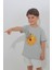 Gri Renk Papatya Desenli Kısa Kol Çocuk T-Shirt 4