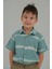 Açık Mavi Yeşil Desenli Erkek Çocuk Kısa Kollu Gömlek 2