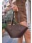 Kahverengi Kadın Deri Görünümlü Shopper Çanta 3