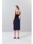 Askılı Drape Detaylı Asimetrik Elbise Lacivert K2511017_015 2
