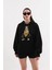 Siyah Baskılı Kapüşonlu Oversize Sweatshirt M 1