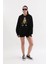 Siyah Baskılı Kapüşonlu Oversize Sweatshirt M 2