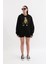 Siyah Baskılı Kapüşonlu Oversize Sweatshirt M 3