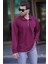 Bordo Polo Yaka Fermuarlı Uzun Kollu Erkek Sweatshirt 7057 1