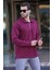 Bordo Polo Yaka Fermuarlı Uzun Kollu Erkek Sweatshirt 7057 2