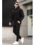 Siyah Erkek Kapüşonlu Paçası Lastikli Eşofman Takımı 5957 1