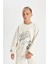 Kız Çocuk Oversize Geniş Kalıp Bisiklet Yaka Ayıcık Baskılı Sweatshirt D0612A824AU 4