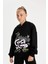 Kız Çocuk Siyah Oversize Geniş Kalıp Kapüşonlu Yazı Baskılı Sweatshirt D0614A824AU 3