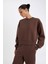 Kadın Boxy Fit Bisiklet Yaka Kalın Kumaş Düz Sweatshirt B8568AX24WN 1