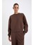 Kadın Boxy Fit Bisiklet Yaka Kalın Kumaş Düz Sweatshirt B8568AX24WN 4