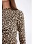 Slim Fit Dar Kesim Yarım Balıkçı Yaka Leopar Desenli Uzun Kollu Tişört D4983AX24AU 5