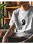 Beyaz Oversize T-Shirt Unisex Baskılı Ying-Yang 1