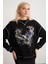 Lorna Bisiklet Yakalı Baskılı Kontrast Dikişli Şardonlu Siyah Sweatshirt 5