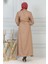 Taş Detaylı Fermuarlı Ferace Taba 19208 4