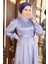 Moda Mihram Tüy Detaylı Saten Abiye Mavi 19123 2