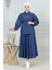 Beli Bağcık Detaylı Etekli Kot Takım Koyu Mavi 19198 1