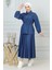 Beli Bağcık Detaylı Etekli Kot Takım Koyu Mavi 19198 3