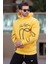 Sarı Baskılı Kapşonlu Cep Detaylı Erkek Sweatshirt 7067 2