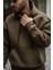 Erkek Haki Kapşonlu 3 Iplik Kanguru Cep Puf Sweatshirt 3