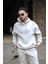 Erkek Beyaz Kapşonlu 3 Iplik Kanguru Cep Puf Sweatshirt 1