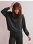 Siyah Bol Kesim Uzun Kollu Rahat Bisiklet Yaka Sweatshirt 4