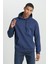 Regular Fit Normal Kesim Kapüşonlu İçi Polarlı Cep Detaylı Lacivert Sweatshirt 1