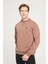 Regular Fit Normal Kesim Bisiklet Yaka %100 Pamuk Kahverengi Sweatshirt 1